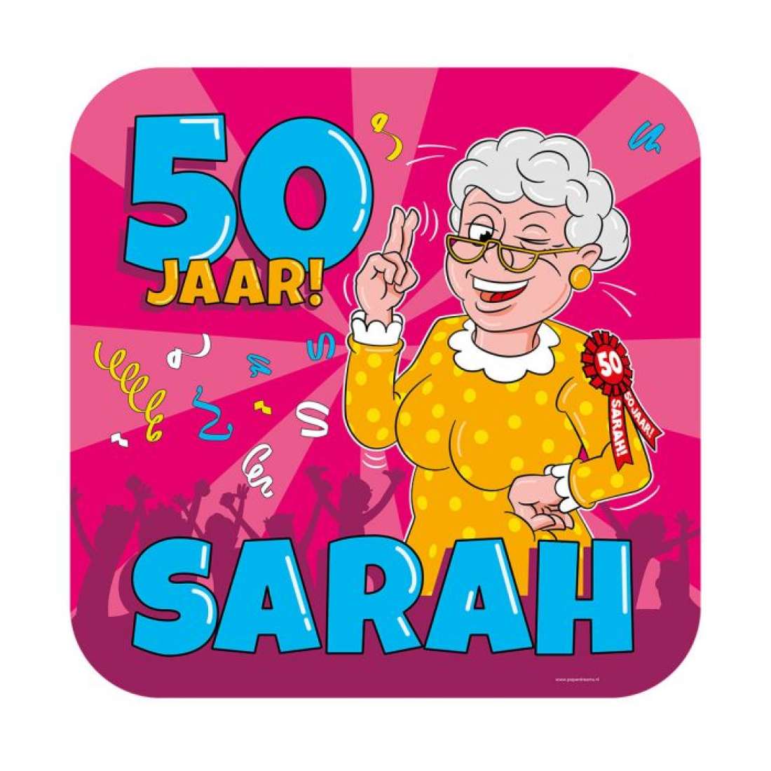 Huldeschild Sarah cartoon