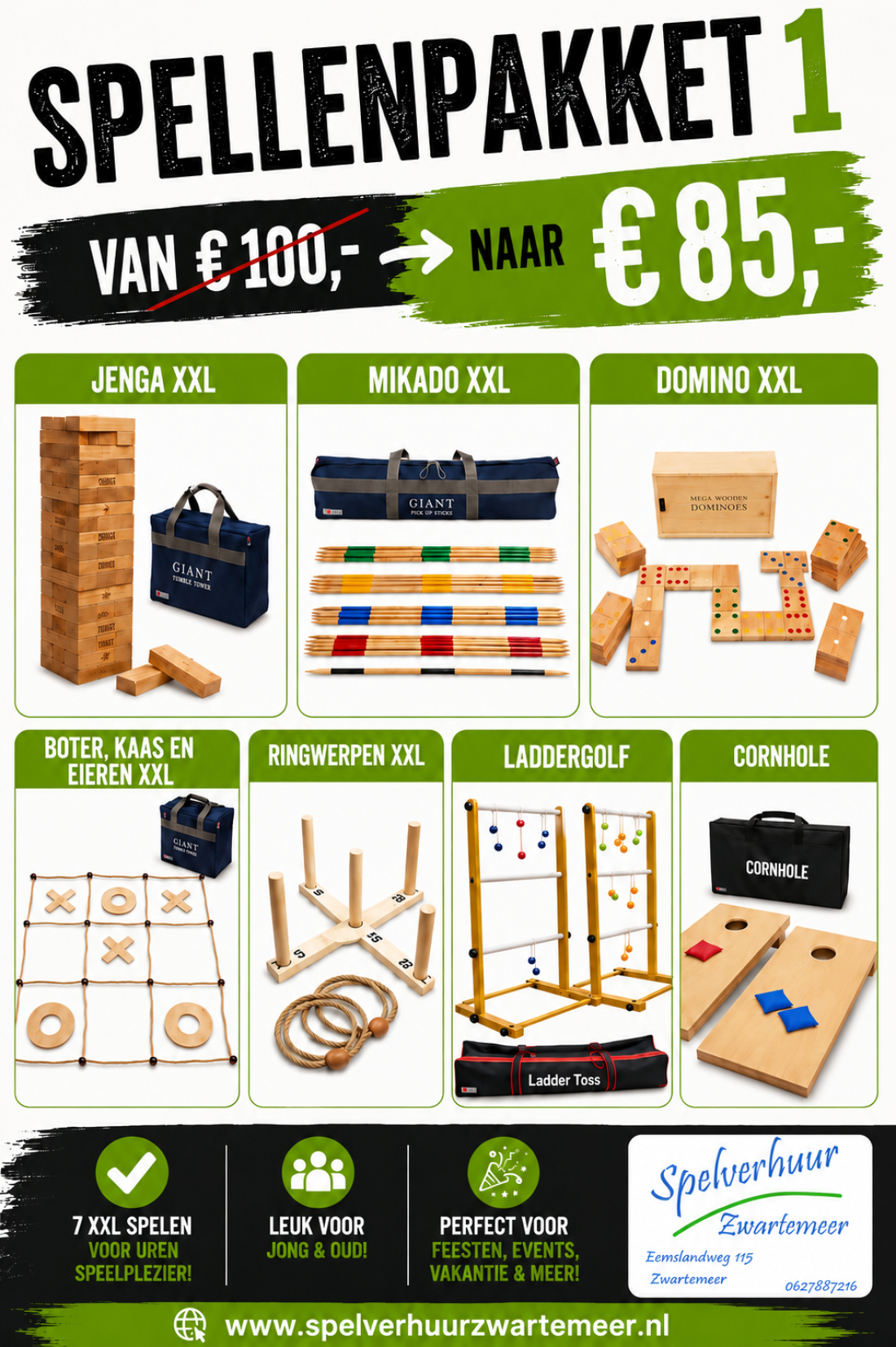 Spellen, Spellenpakket, zeskamp, buurtfeest, kinderfeest, familiefeest vriendenfeest, Zwartemeer, Emmen, Klazienaveen, Weiteveen