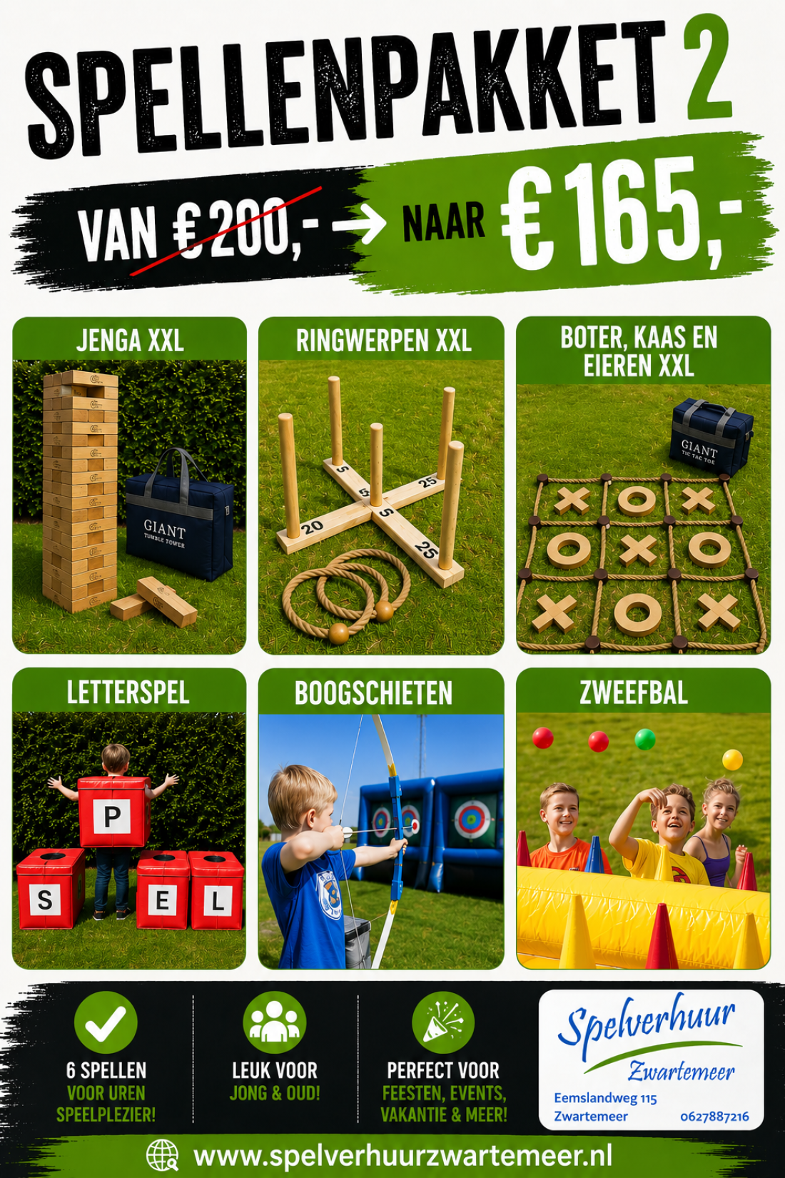 Spellen, Spellenpakket, zeskamp, buurtfeest, kinderfeest, familiefeest vriendenfeest, Zwartemeer, Emmen, Klazienaveen, Weiteveen